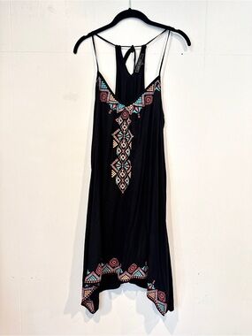 Love Stitch Black Embroidered swing dress with adjustable back tie straps